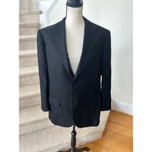 Kiton Harry Rosen Black Cashmere Herringbone Stripe Two Button Blazer 43 Short